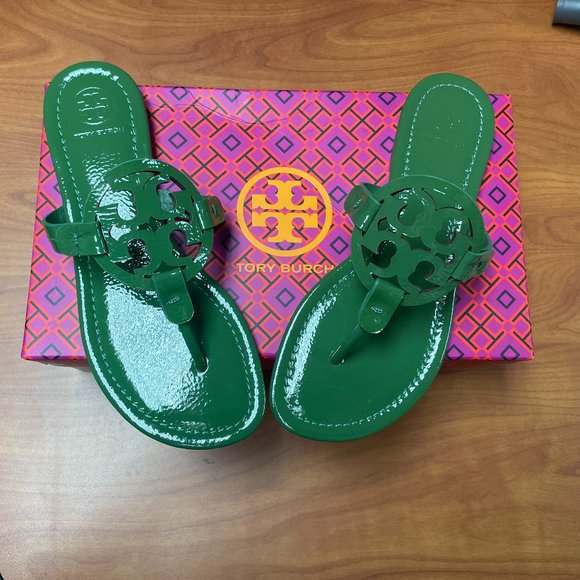 Tory Burch Shoes - *NEW* Tory Burch Miller Arugula Green Textured Patent Leather Sandals Size 7